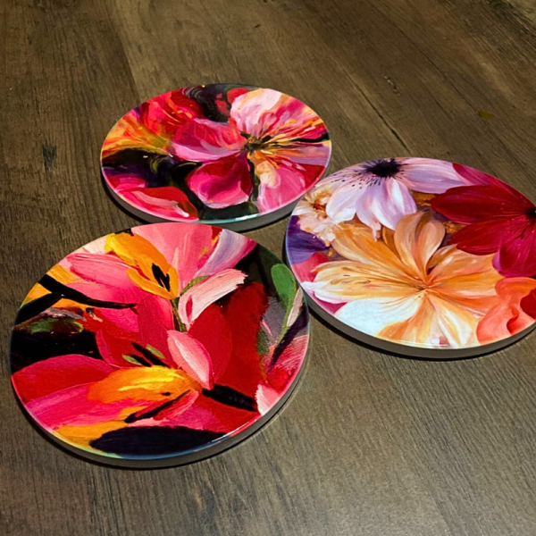 Set de 6 posavasos de cerámica Flora con diseño floral