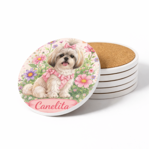 Set de 6 posavasos personalizados para mascotas con ilustración y nombre