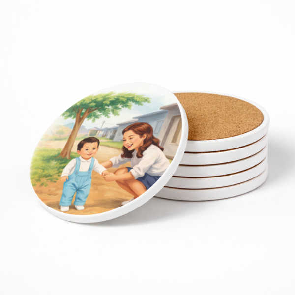 Set de 6 posavasos personalizados en cerámica estilo ilustración