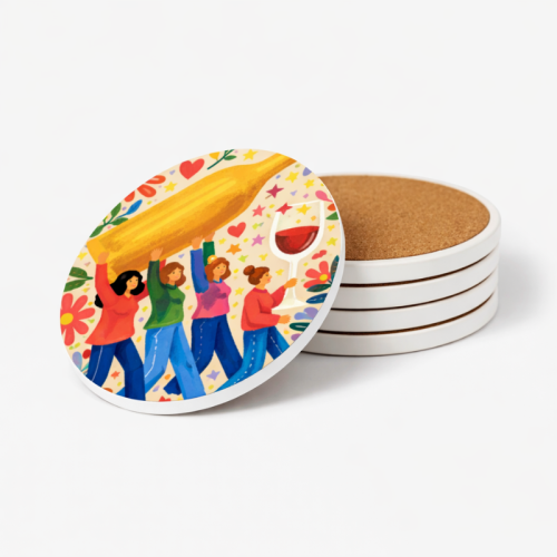 Set de 6 posavasos de cerámica Happy con diseños coloridos para compartir