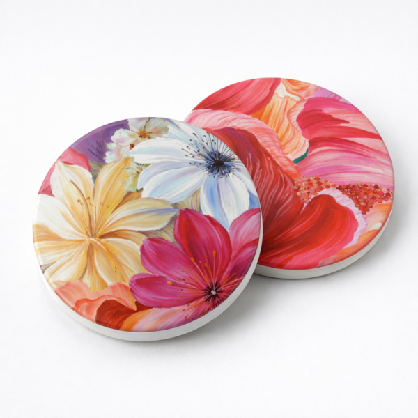 Set de 6 posavasos de cerámica Flora con diseño floral
