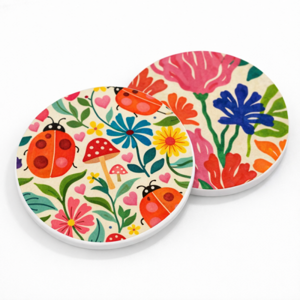 Set de 6 posavasos de cerámica Happy con diseños coloridos para compartir