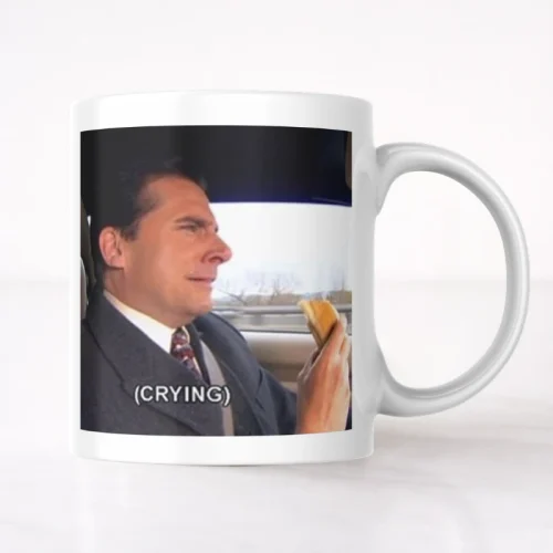 tazón taza blanca diseño Crying de Michael Scott, serie The Office